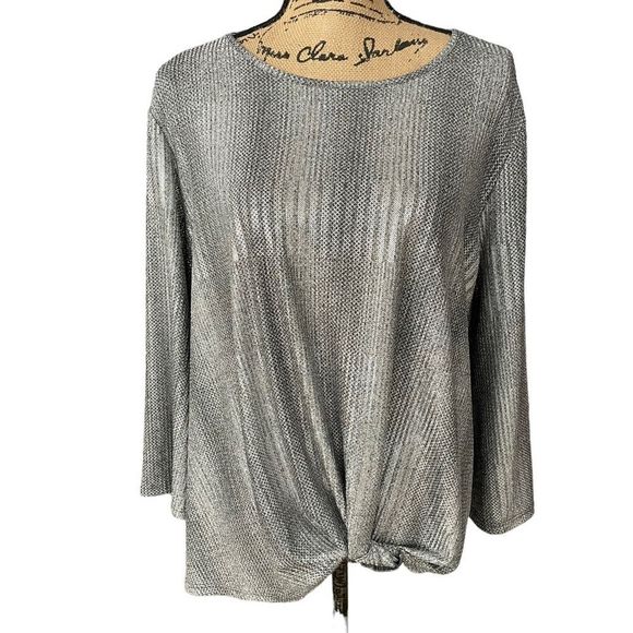 Clara Sun Woo Tops - Clara Sun Woo Metallic Silver Knot Top 3/4 Sleeve Size XL